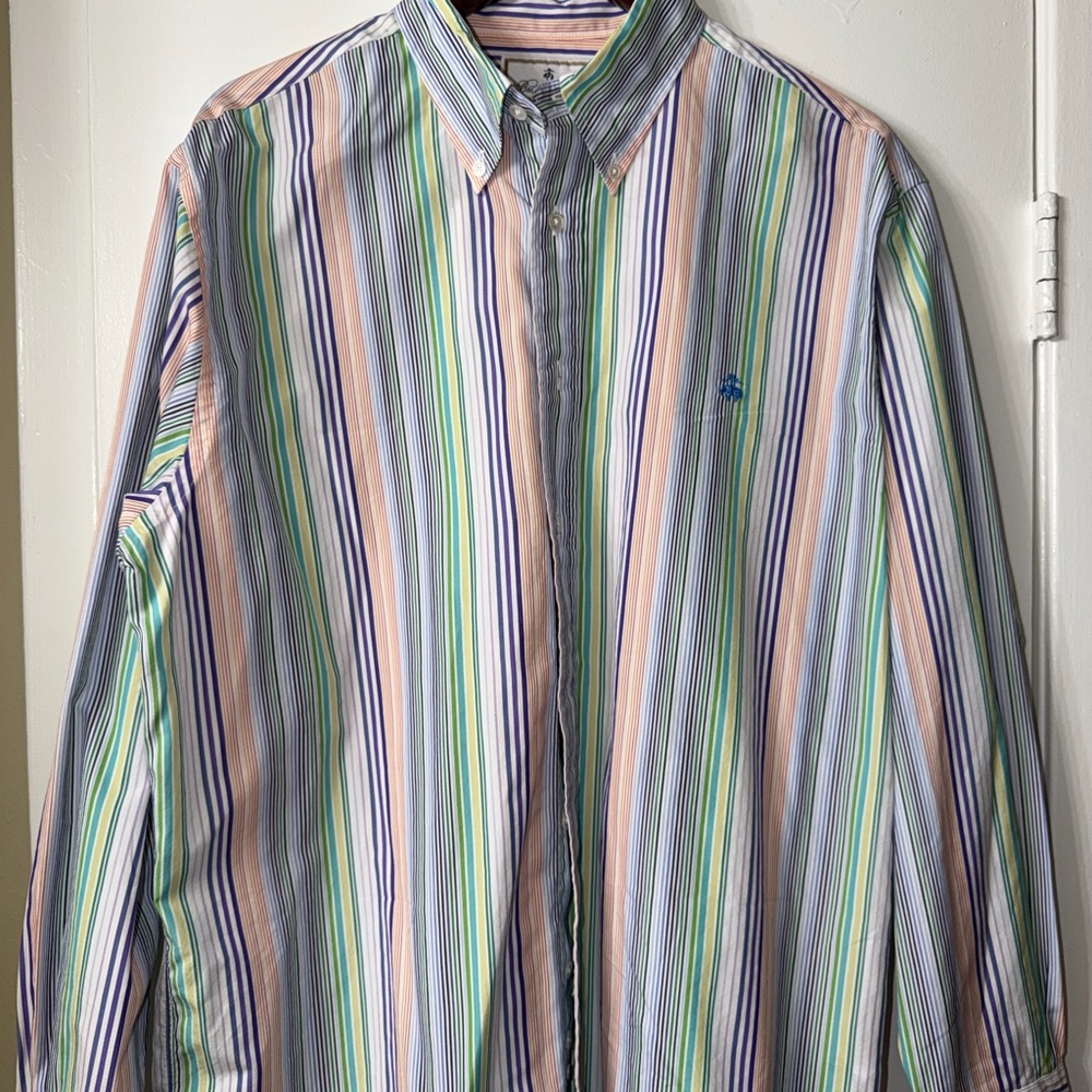 Brooks Brothers Thomas Mason Luxury Shirting Madison Fit Stripe Shirt Large